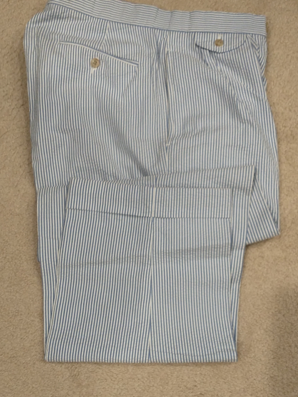 Men's Light Blue and White Seersucker Dress Pants